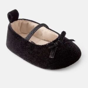 Baby Girl Bow Mary Jane Shoes - Black Velvet Slip Ons